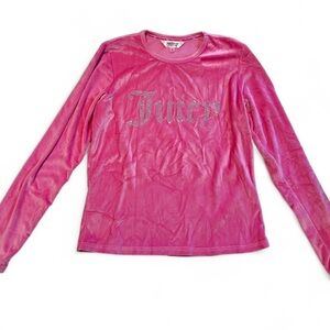 JUICY COUTURE Womens L Pink Velour Silver Stud Crewneck Sleepwear Loungewear Top